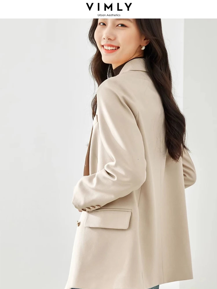 Vimly Korean Style Spring Black Jacket Womens Office Womens Professional Loose Long Sleeve Solid Business Set 241111