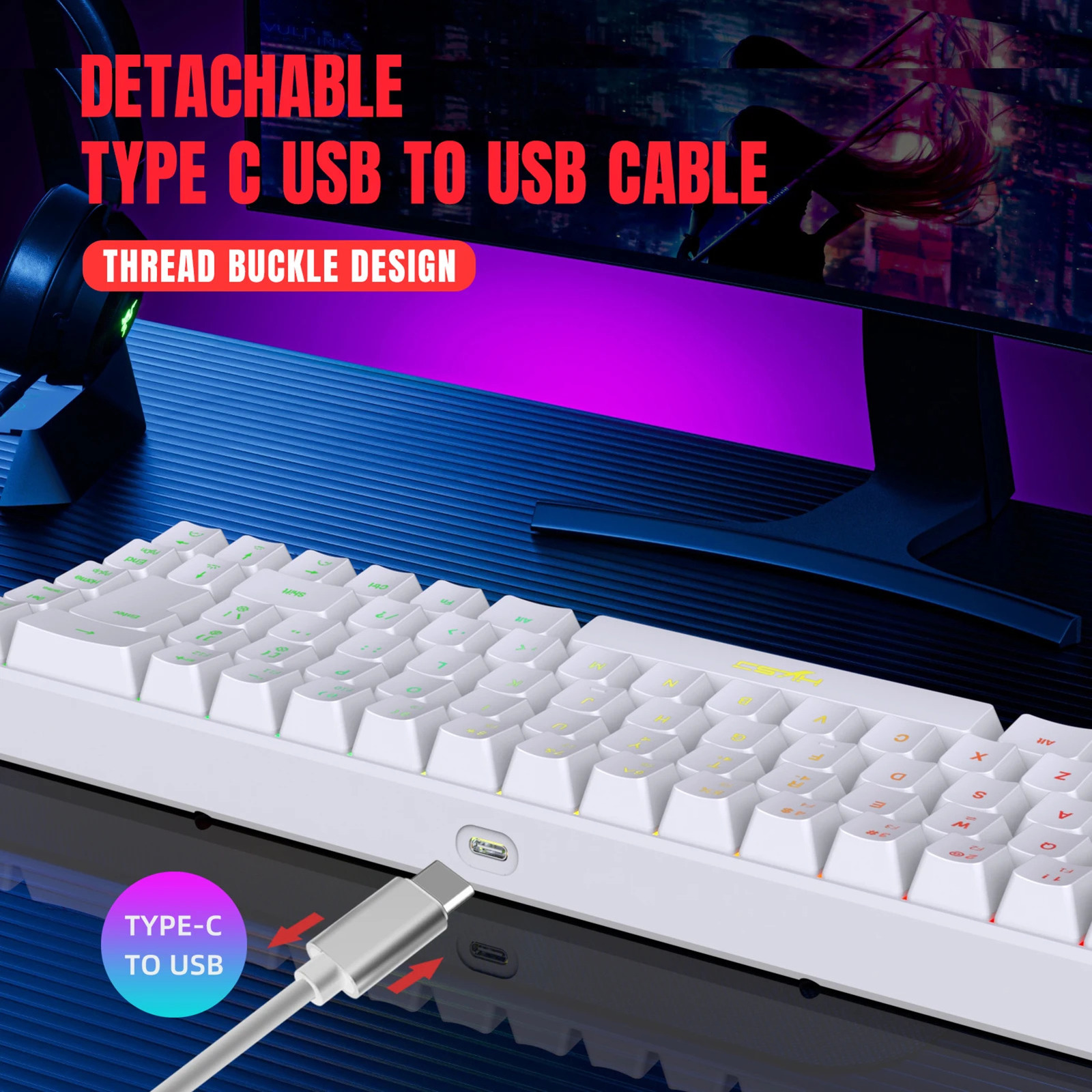 HXSJ V200 Wired K68 RGB Streamer Mini Gaming Keyboard 19 key conflict free membrane keyboard but with a mechanical feel for gaming/office 241112ww