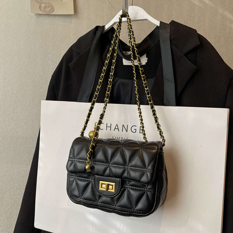 2024 women's new crossbody summer fashion with gold ball dia lattice chain small square bag