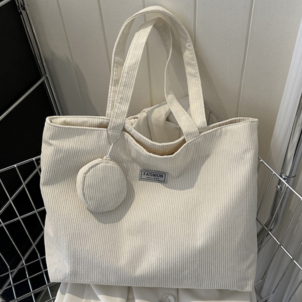 Women Corduroy Tote Handbag Zipper Top Handle Bag Foldable Lightweight Handbag with Coin Bag Large Capacity Versatile Sling Bag