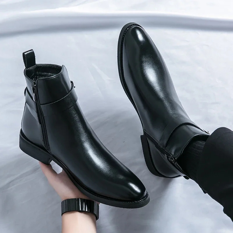 All-match Men Ankle Boots Soft Leather Side Zipper Business Shoe Smart Formal Dress Shoes Walk Botas Slip on Man Chelsea Boots 241112