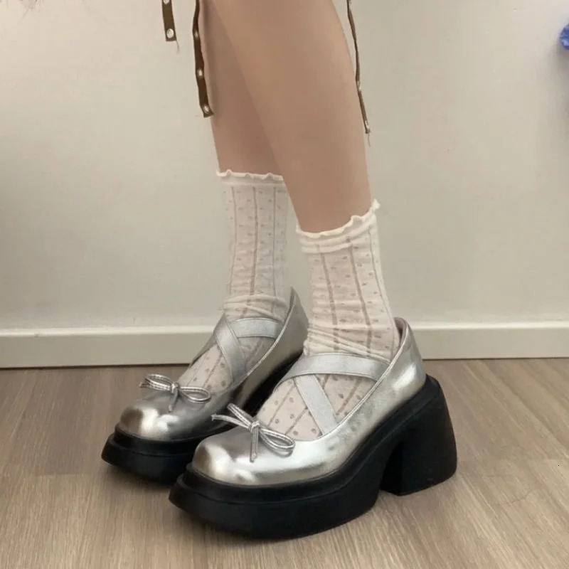 Women Bow Marie Jane Shoes Platform Fashion Mid Heels Sandals Pumps Lolita Shoes Dress Casual Chunky erm Mujer Shoes 241112