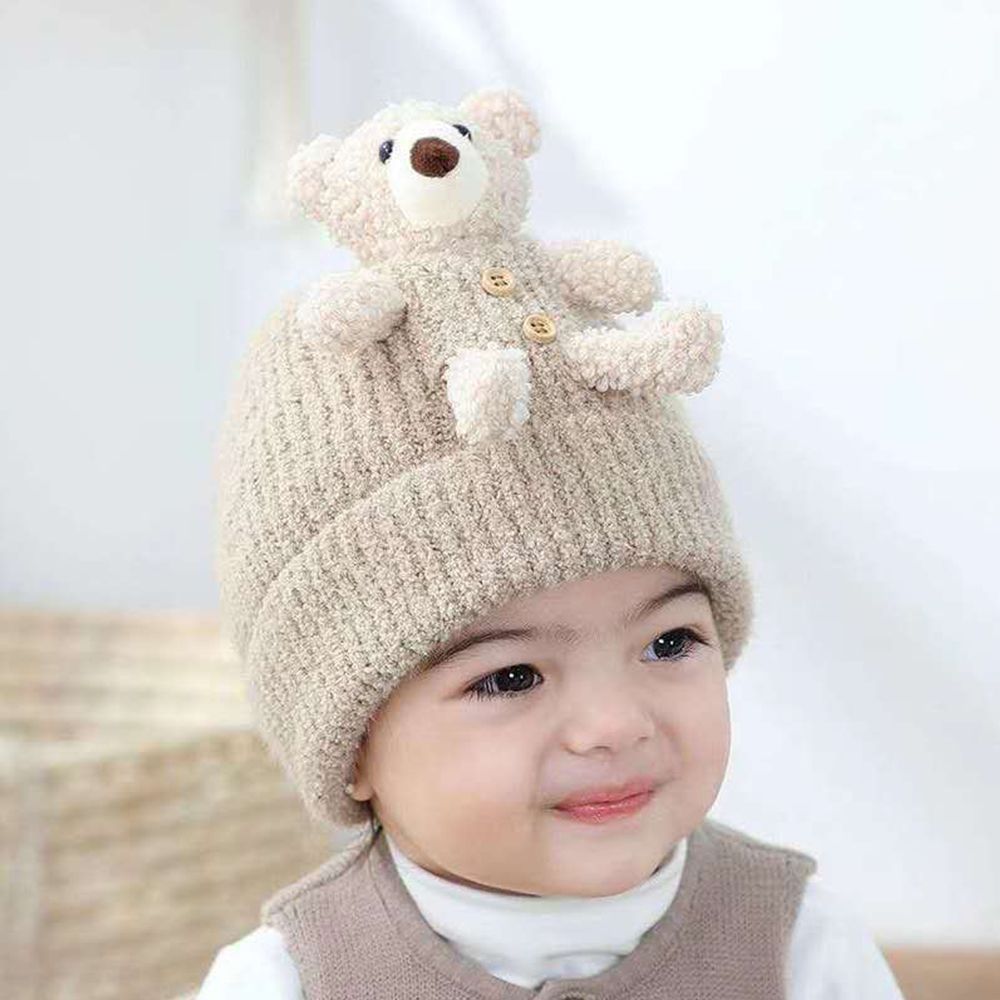 Cute Solid Color Autumn Winter Soft Bonnet Hats Headwear Bear Warm Hat Knitting Cap 22174 5 99394