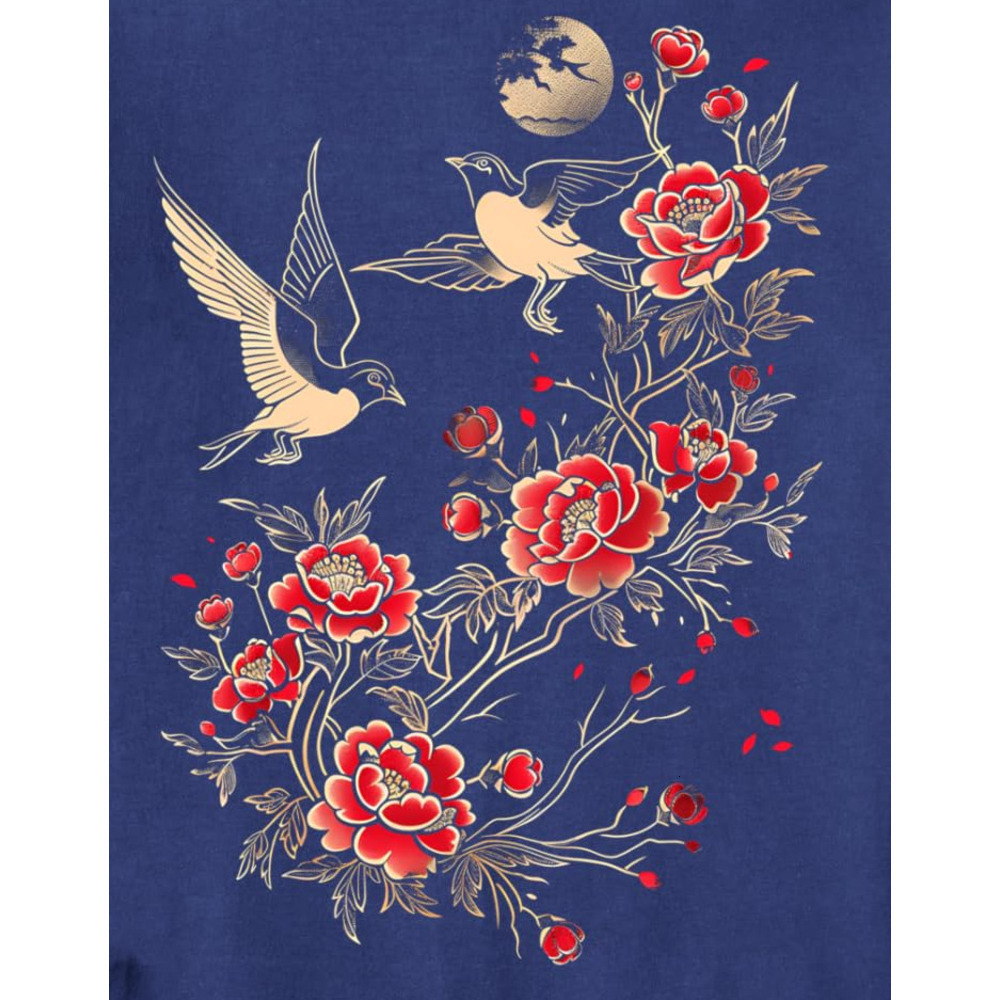 Long Sleeve Shirts for Men sweatshirt Japanese Art Bird Flower Blossom Tree Crane Japan Sweatshirt T shirt Tee Streetwear Casual tops clothes