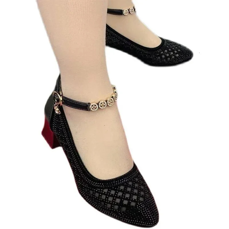 Crystal Knitted High Heels Womens Hollow Shoes 2024 Summer Fashion Dress Sandals Retro Womens Pump 241111