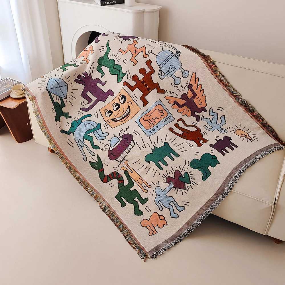 Graffiti sofa blanket fringed throwing blanket vintage woven tapestry throwing blanket living room dining room outdoorXJ241111