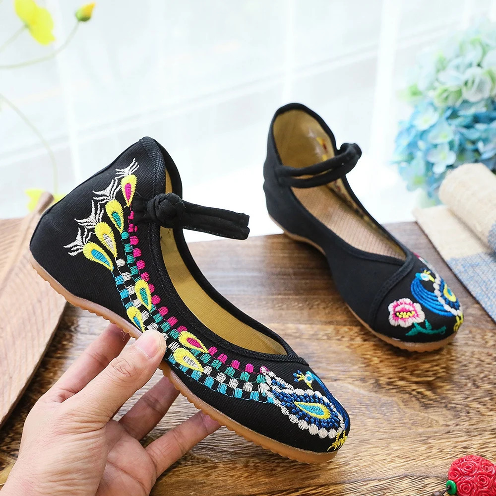 Veowalk Retro Womens Cotton Embroidered Comfortable Ballet Apartment Womens Casual Ballet Shoes Black Red Size 40 41 42 241111
