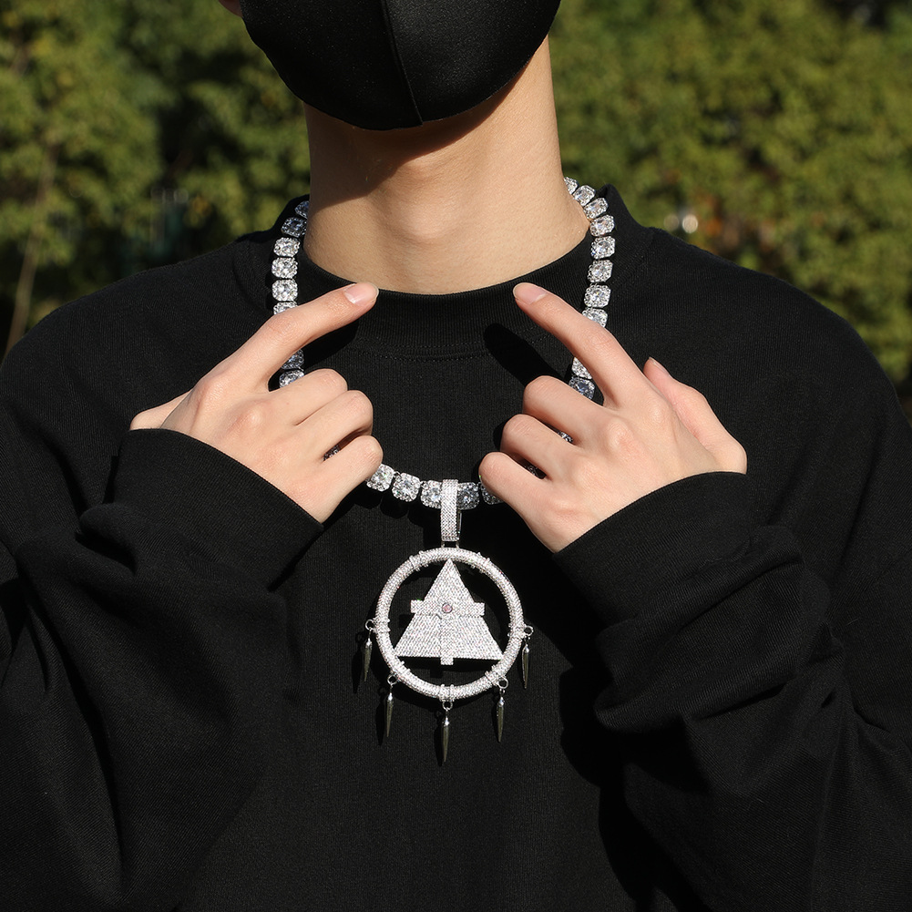 Hip Hop Geometric Pendant Necklace TopBling Zircon Real White Gold Plated Jewelry