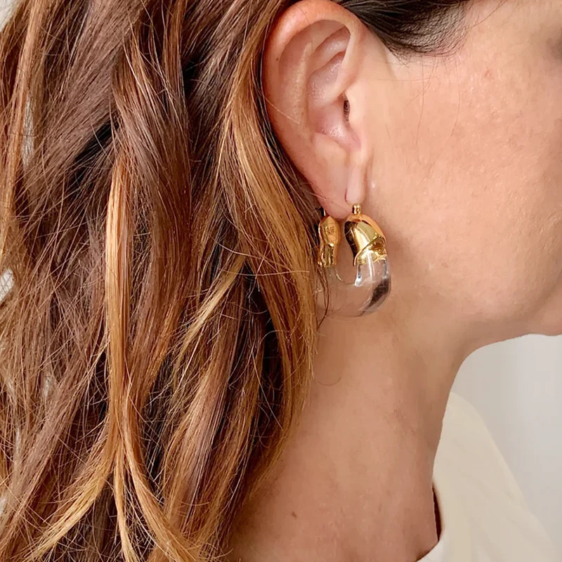 Brass 18K gold resin transparent declaration ring earrings womens jewelry punk party dress runway South Korea Japan 241112