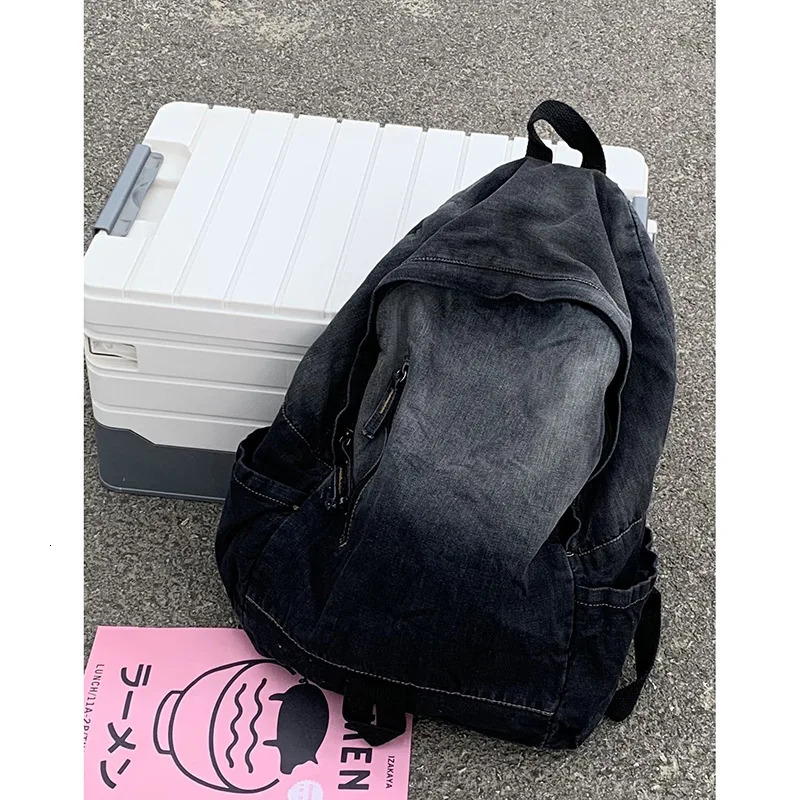 Y2k Demin Backapk Youth Fashion Canvas Casual Bag Fashion School Bag Summer Full Match Cool Jean Schoolbag Rucksack 241111
