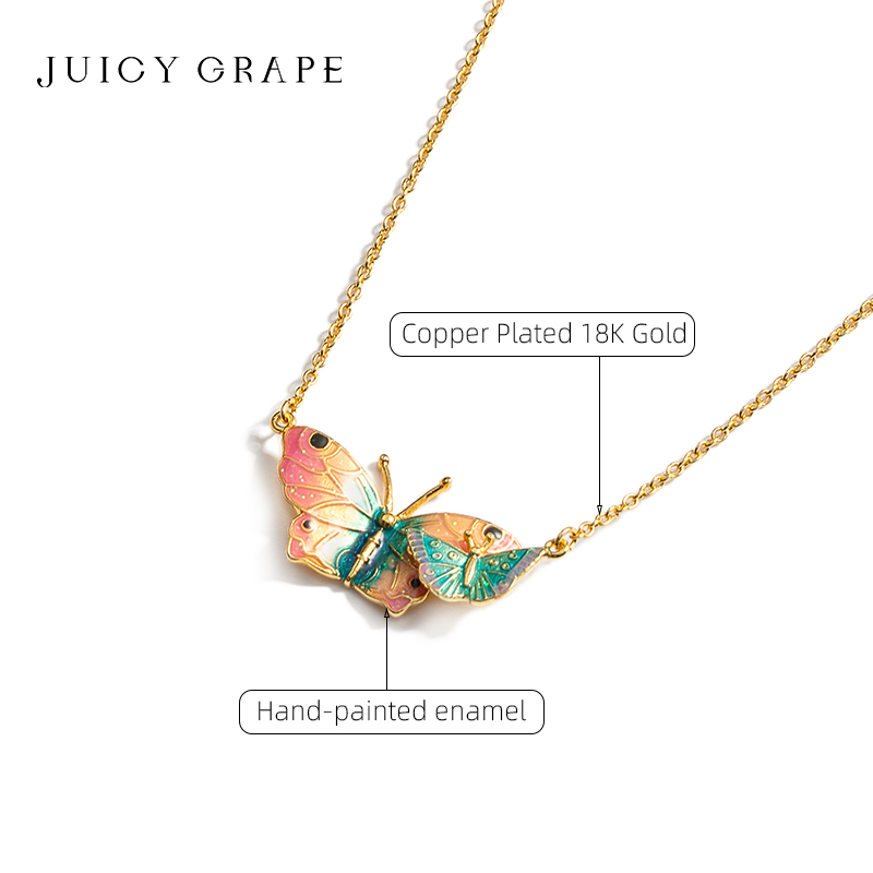 JUICY GRAPE Butterfly Necklace for Women's Exquisite Enamel Collarbone Chain Gold Plated Wedding Party Boutique Jewelry e20c2