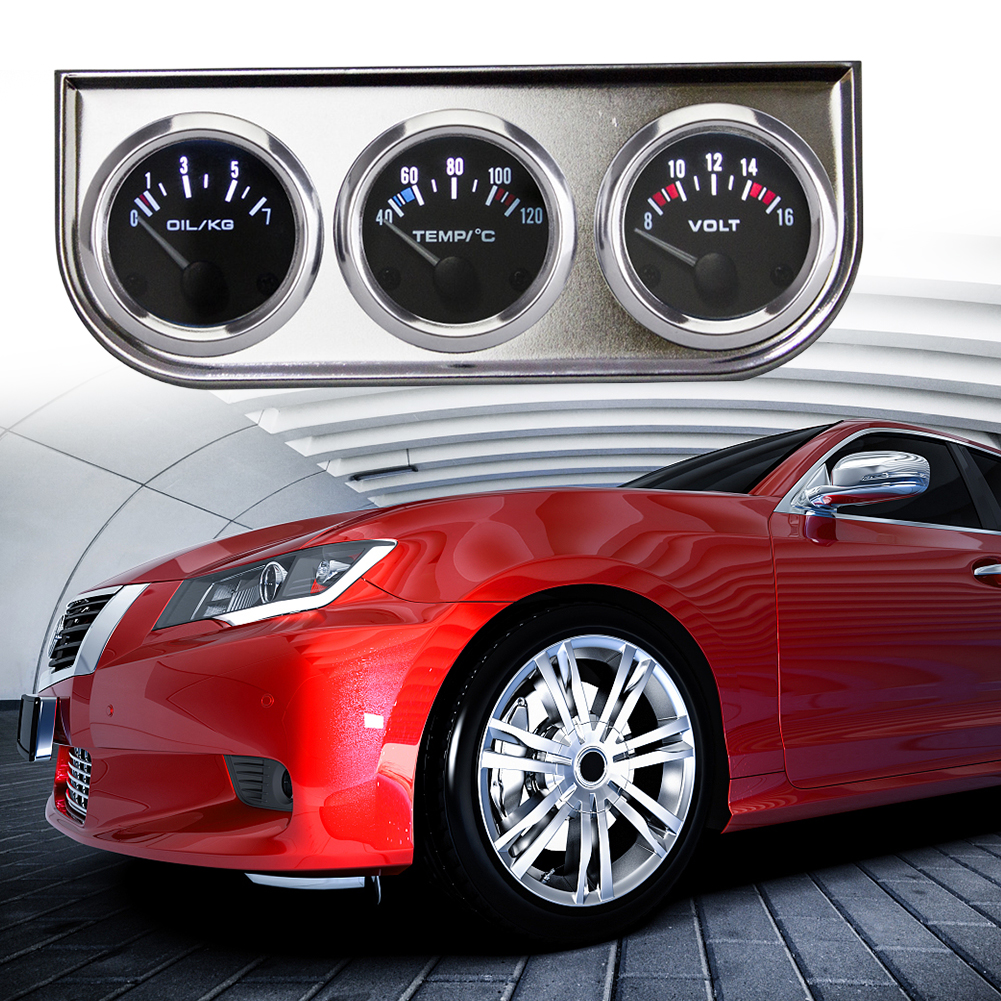 Car Dashboard Triple Meter with Sensor 3 In 1 Instrument Cluster 2 Inch 52mm Water Temp Meter Oil Pressure Gauge with Lighting