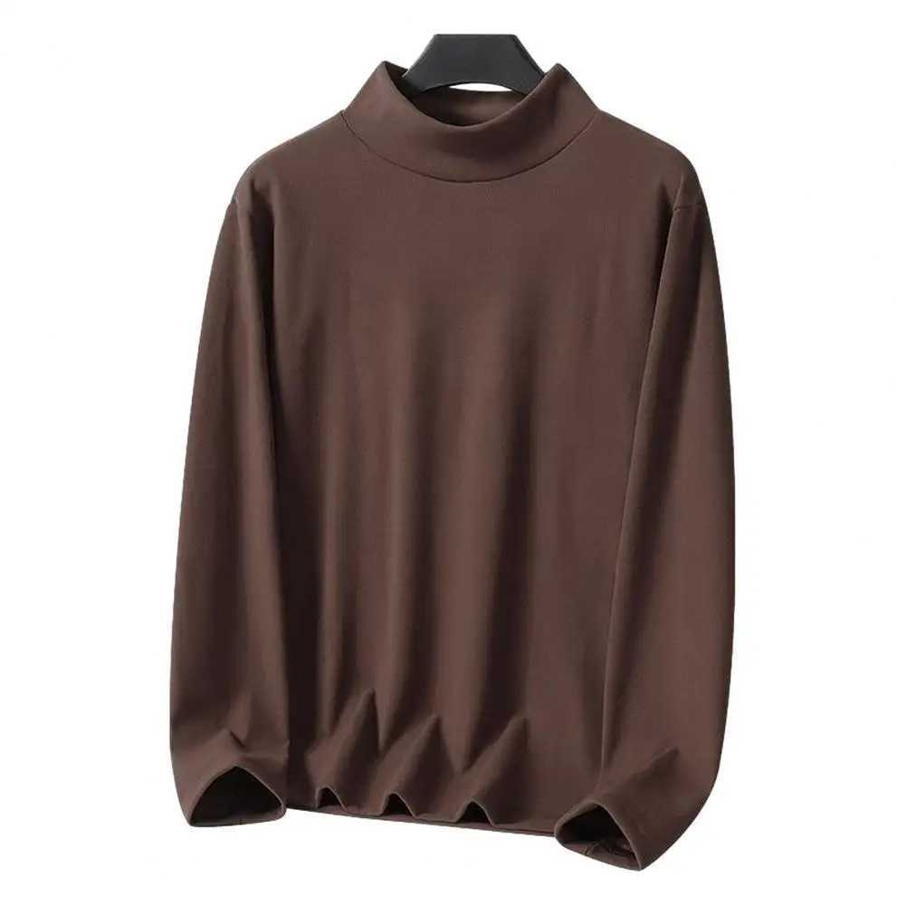 Mens half neck long sleeved solid color mens solid color half neck double-sided De velvet hot shirt W2411111