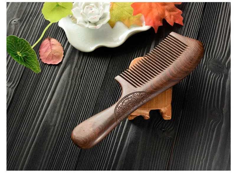 Natural sandalwood comb solid wood carving comb anti-static beard comb handle hair styling wide teeth narrow teeth gift W241112