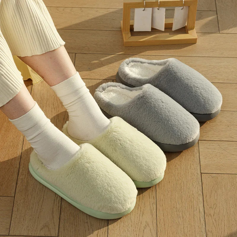 Winter Plush Slippers Women Soft Platform Fluffy Slides Casual Flats Men Comfort Couples Concise Anti Slip Bedroom Shoes 241112