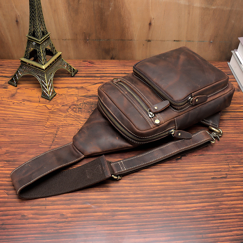 Newsbirds High Quality Big Chest Bag Real Cowhide Leather s Crazy Horse Men's Sling Pack For Man Male a71b2