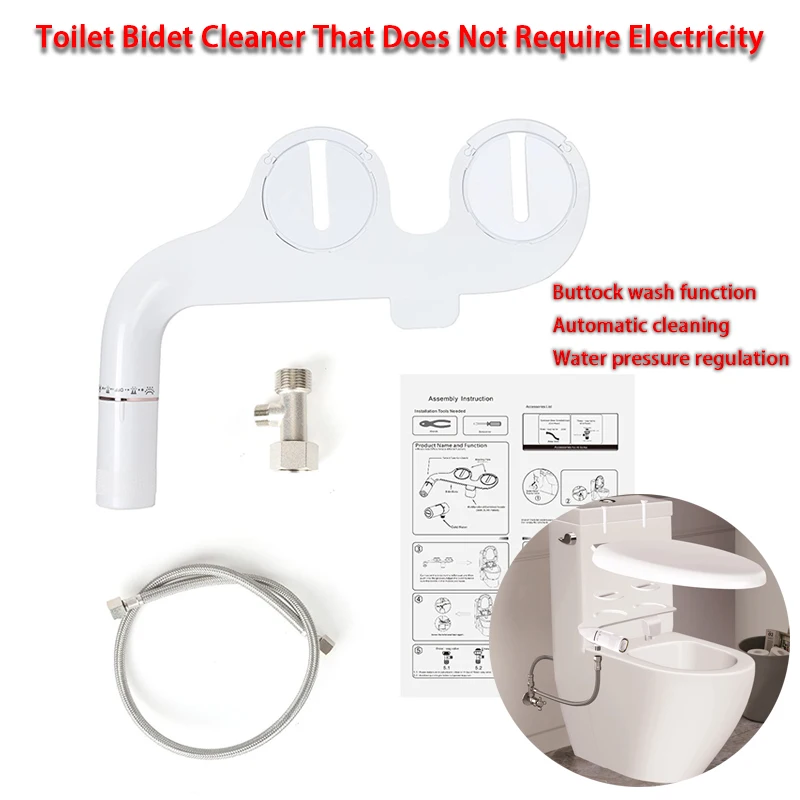 No Power Required Toilet Bidet Cleaner Attachment, Ultra-thin Toilet Seat Dual Nozzle Bidet with Adjustable Water Pressure