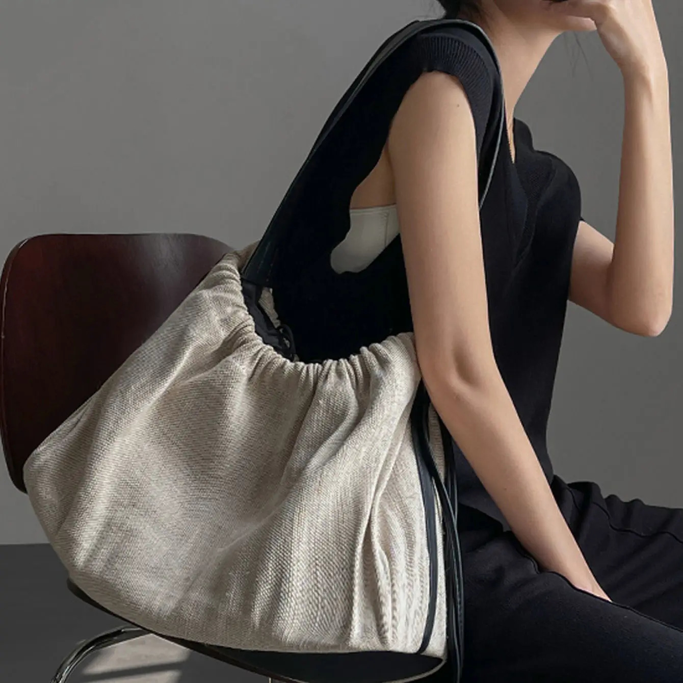 Miyagawa Instagram style niche canvas bag lightweight large capacity single shoulder travel belt cross body bag 241111