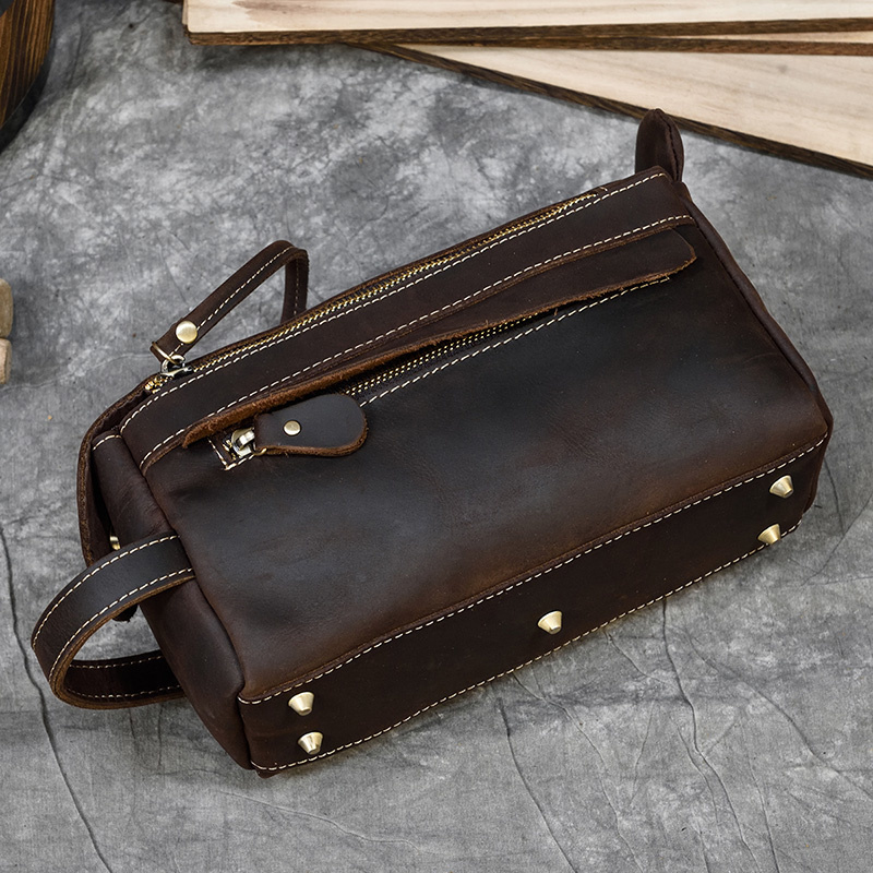 Vintage Leather Storage Bag Clutch s Men Wash Toiletry kits Crazy Horse Clutches 30794