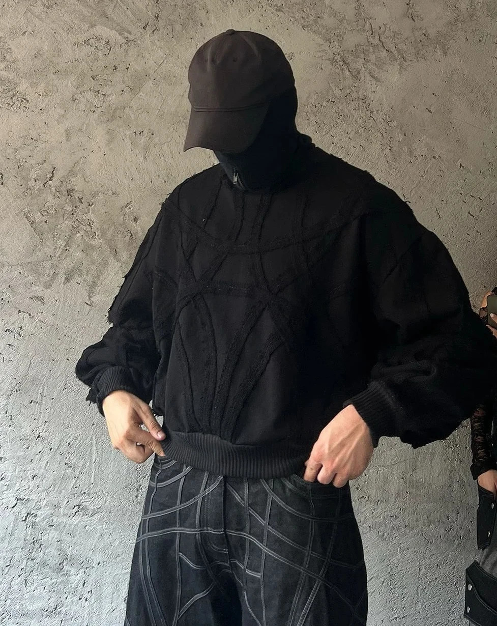 Streetwear Retro Patchwork Sweatshirt Y2K Long Sleeve Tops Mens Punk Rock Retro Hip Hop Oversized Pullover Hoodie Clothes 241112