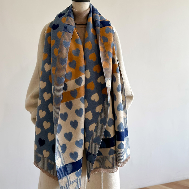 Fashion Gentle Korean Cashmere Women Scarf Love Pattern Design Thicken Warm Big Shawl Versatile Long Pashmina Neckerchief 2023 75b82