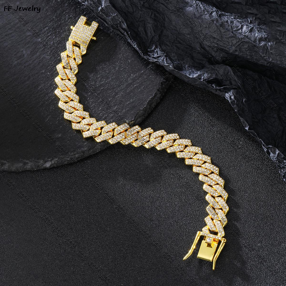 Hip Hop Iced Out Chain Women Men Cuban Bracelet High-Quality Full AAAA+ Rhinestones Miami Cuban Link Chain Bracelets Jewelry f283e