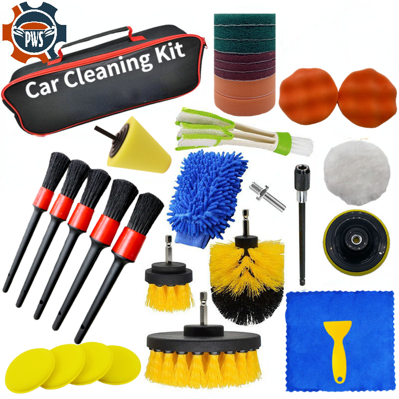 Hot Car Cleaning Kit Drill Detailing Brush Set Air Conditioning Vents Towel Wash Gloves Polisher Adapter Vacuum Cleaner 1e56d