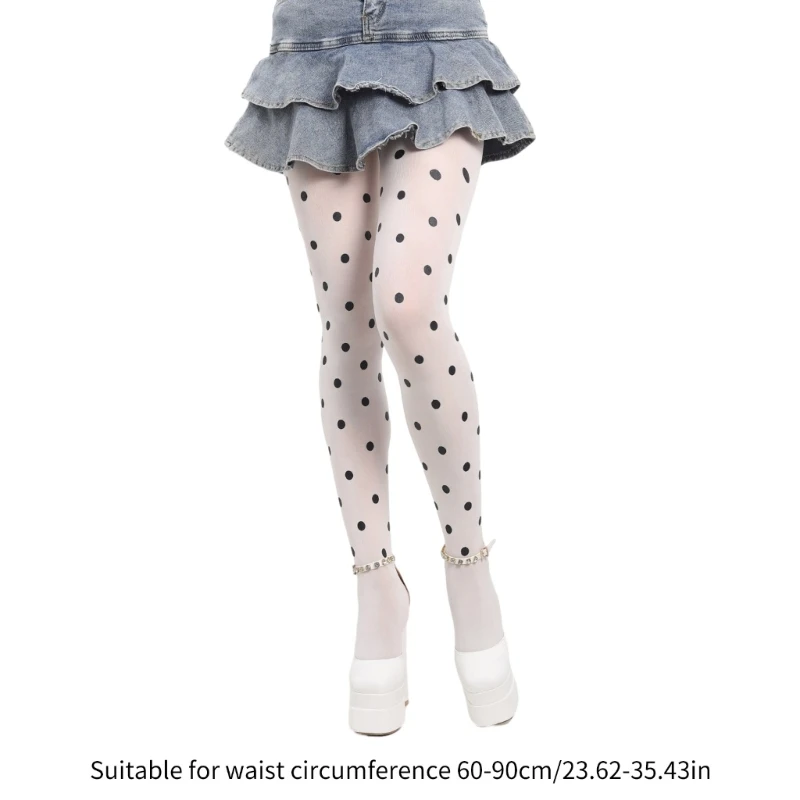 Women Opaque Tights Japanese JK Girl Vintage Dot Print Silky Pantyhose Stockings