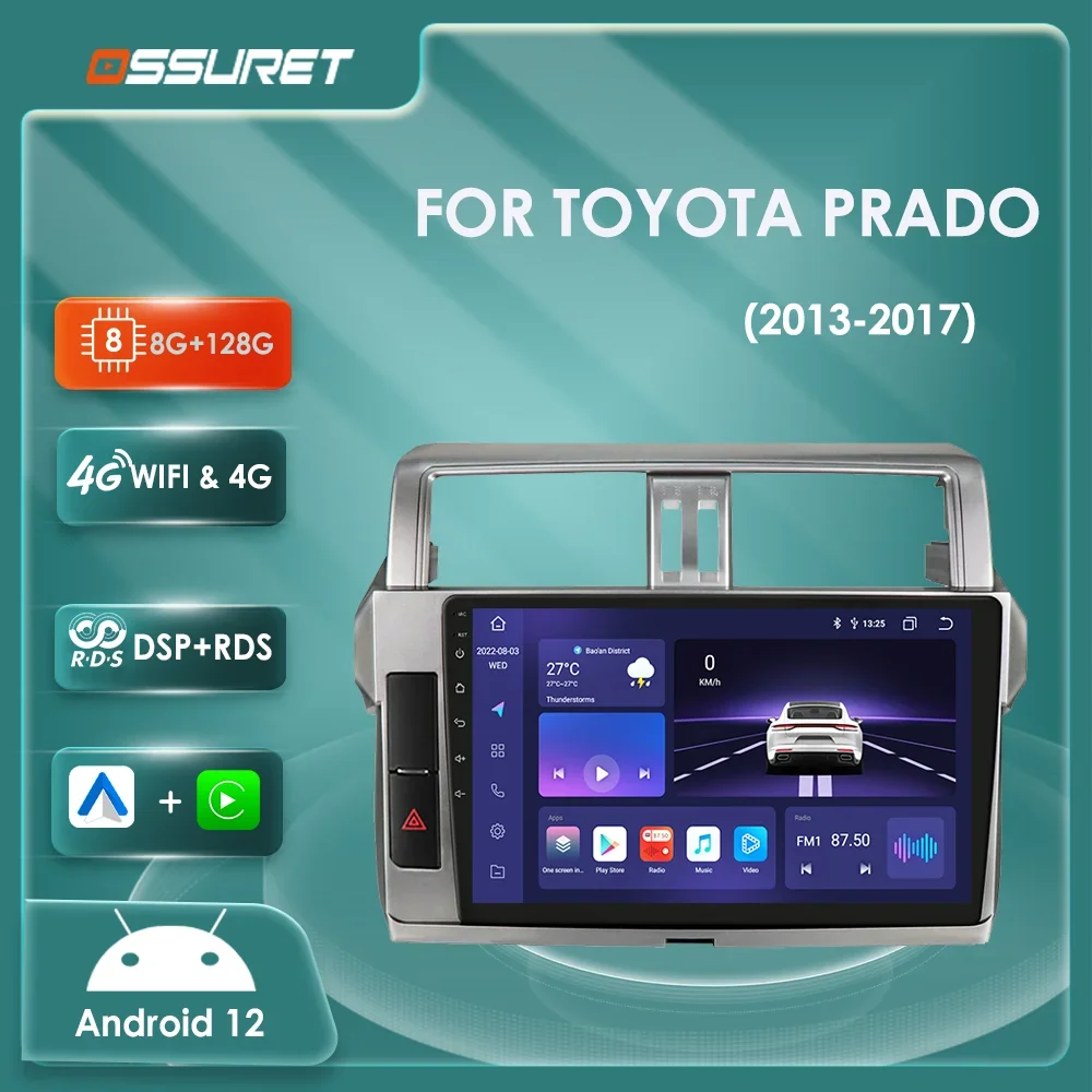 Android 12 Car multimedia Video player radio Stereo For Toyota Land Cruiser Prado 150 2013 2014 2015-2017 7862 2din GPS Carplay 87849
