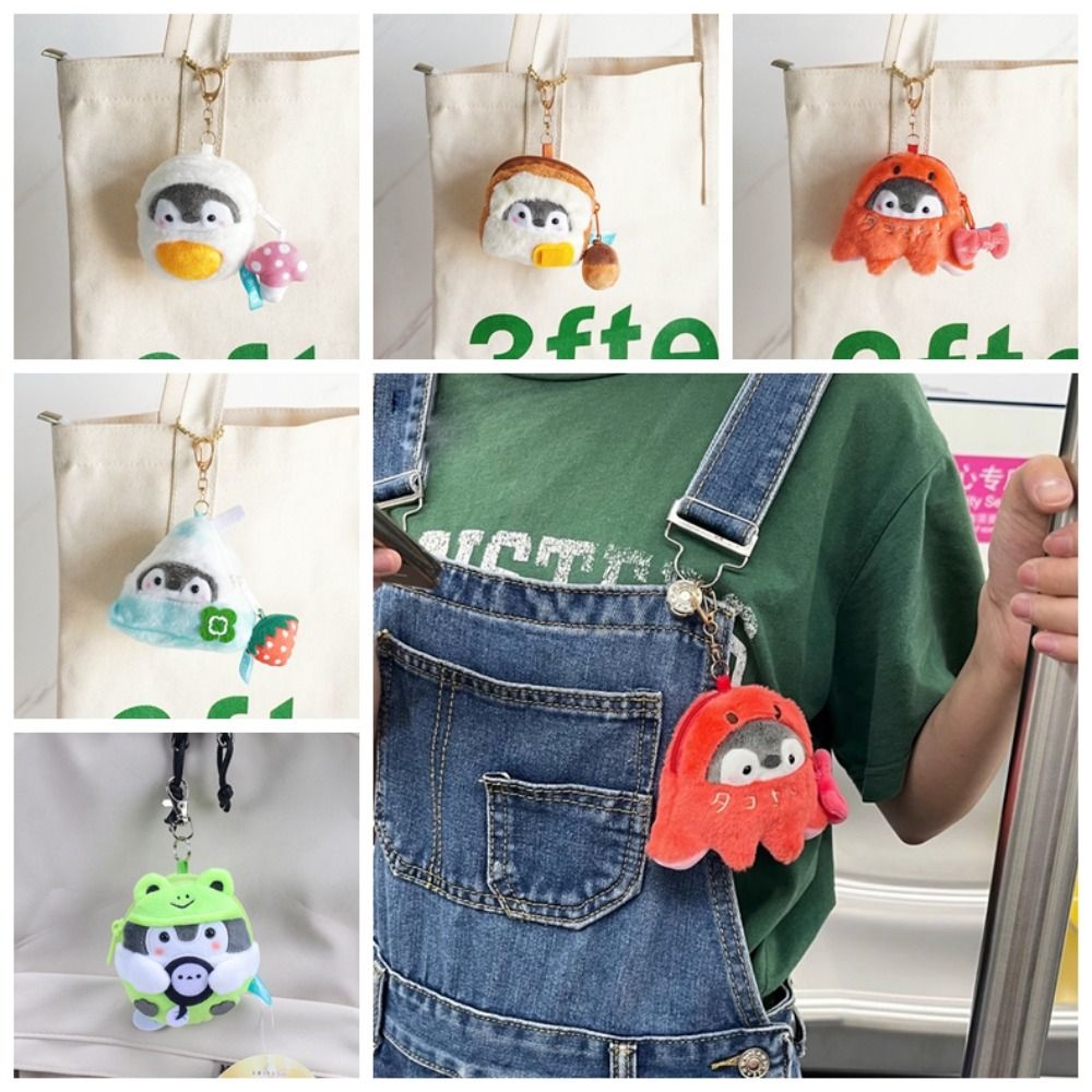 Bread Breakfast Series Penguin Pendant Cute Sausage Milk Squeak Keychain Earphone Bag Japanese Style Plush Coin Purse Travel