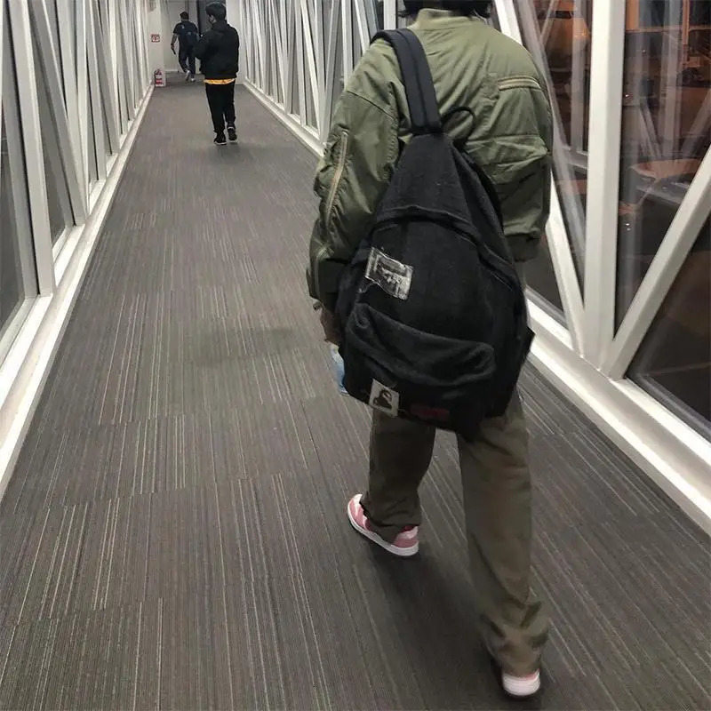 Large capacity Y2k fashionable letter embroidered backpack patch work retro Gothic backpack casual student backpack 241111