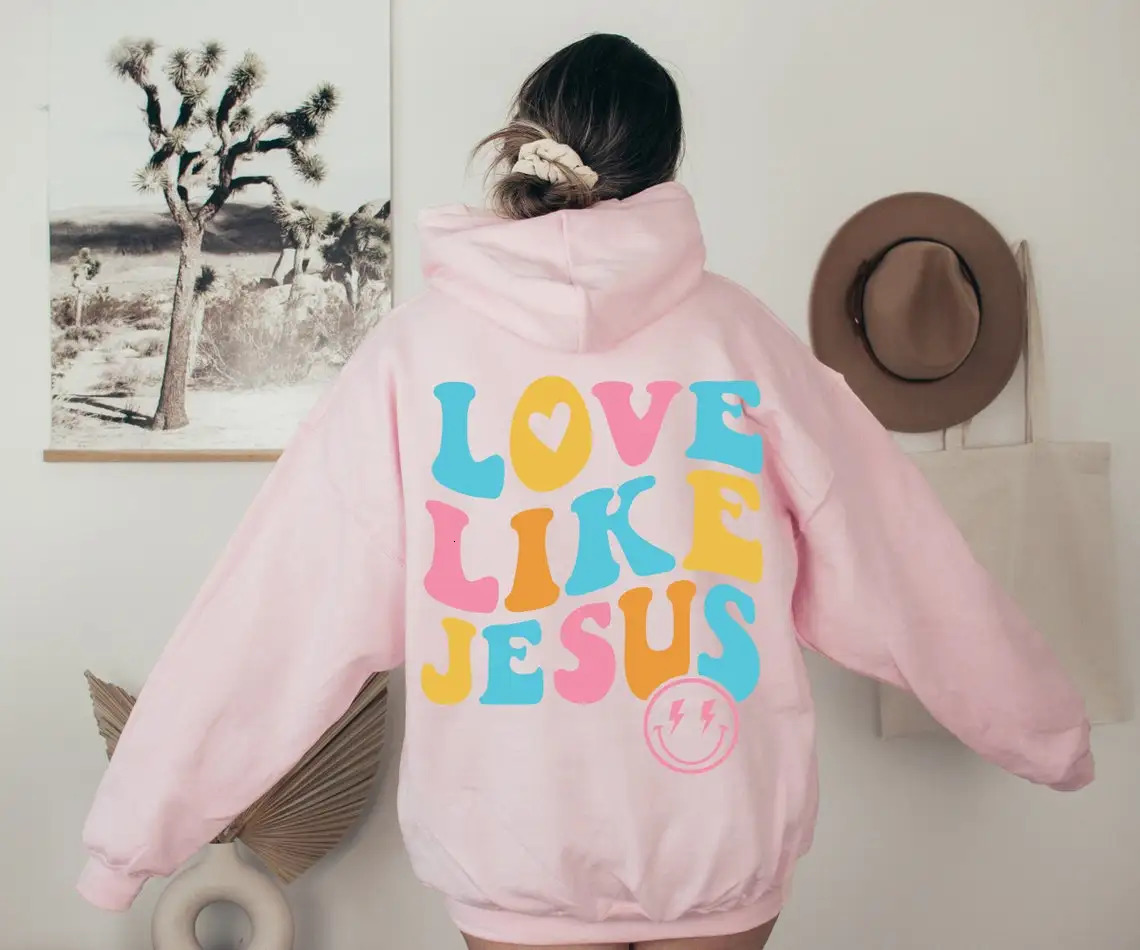 Jesus Loves You Print Hoodie Versatile Drawstring Kangaroo Pocket Hoodies Sweatshirt Womens Clothing 241112