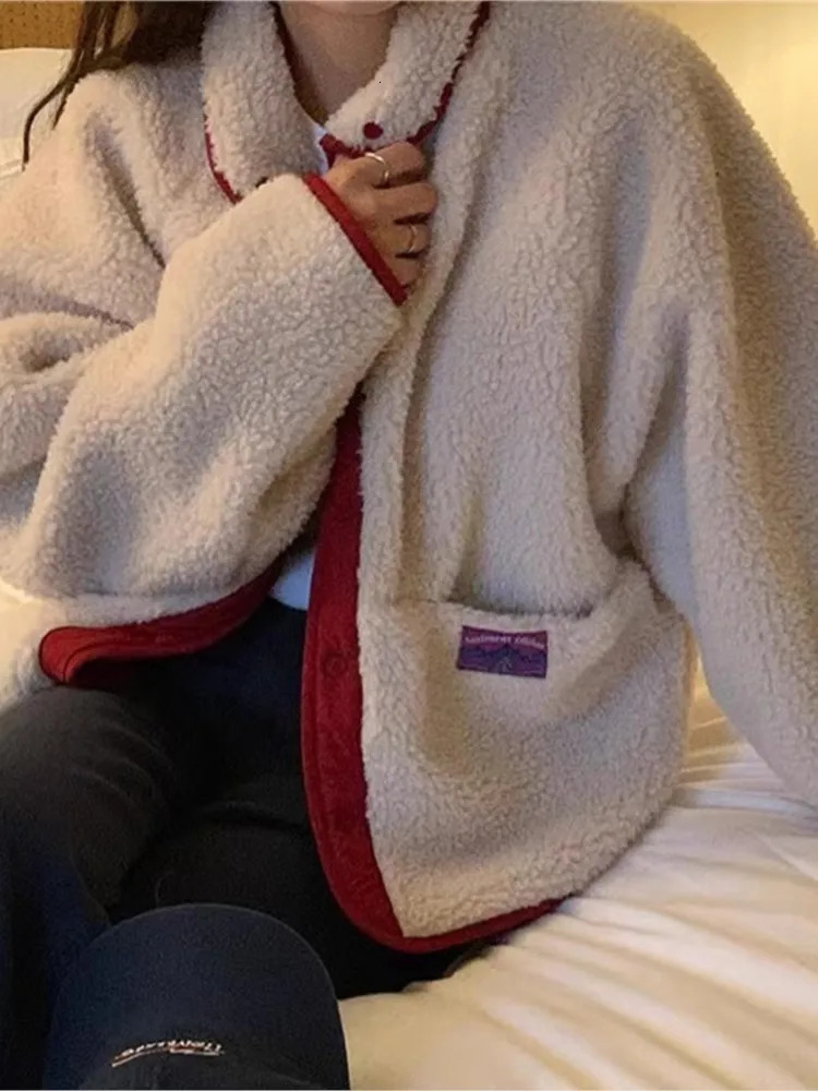 Winter Teddy Patch Work Reversible Jacket for Women Korean Loose Casual Modis Printed Womens Jacket Long Sleeve Womens Jacket 241112