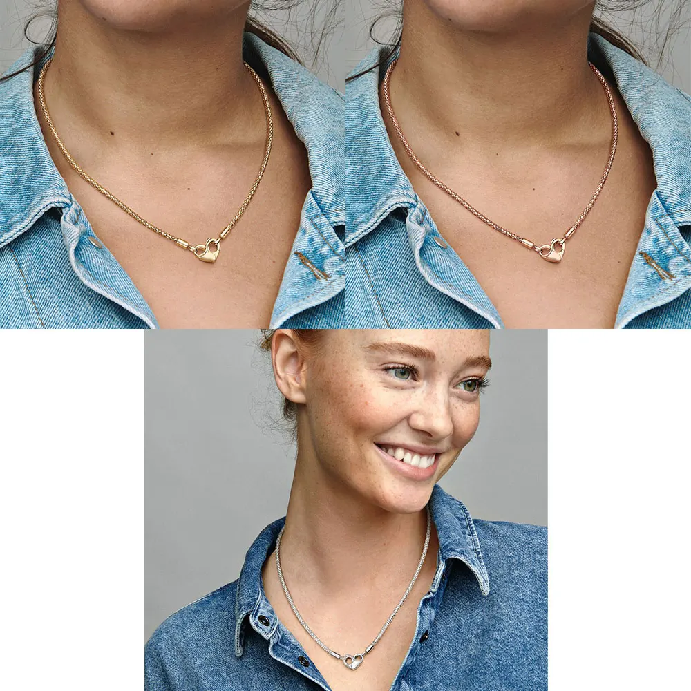 New Heart Lock Necklace 45cm Gold Plated 3 Color Bracelets Loved Anniversary For Women Gifts Valentines Day For Party DIY