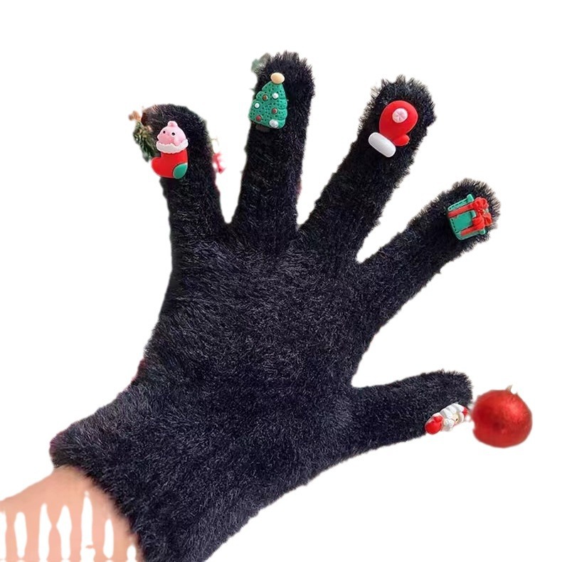 Costume Accessories Knitted Warmth Christmas Gift Full Finger Plush Couple Santa Claus Finger Gloves