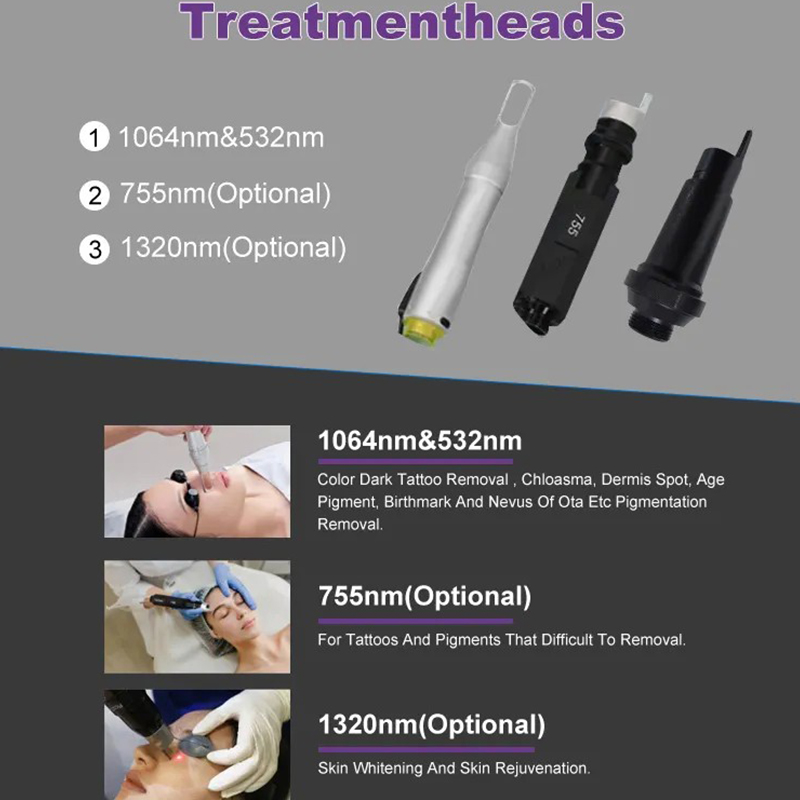 Vertical pico laser q switched 532nm 1064nm all color pigment removal nd yag picosecond tattoo remove device