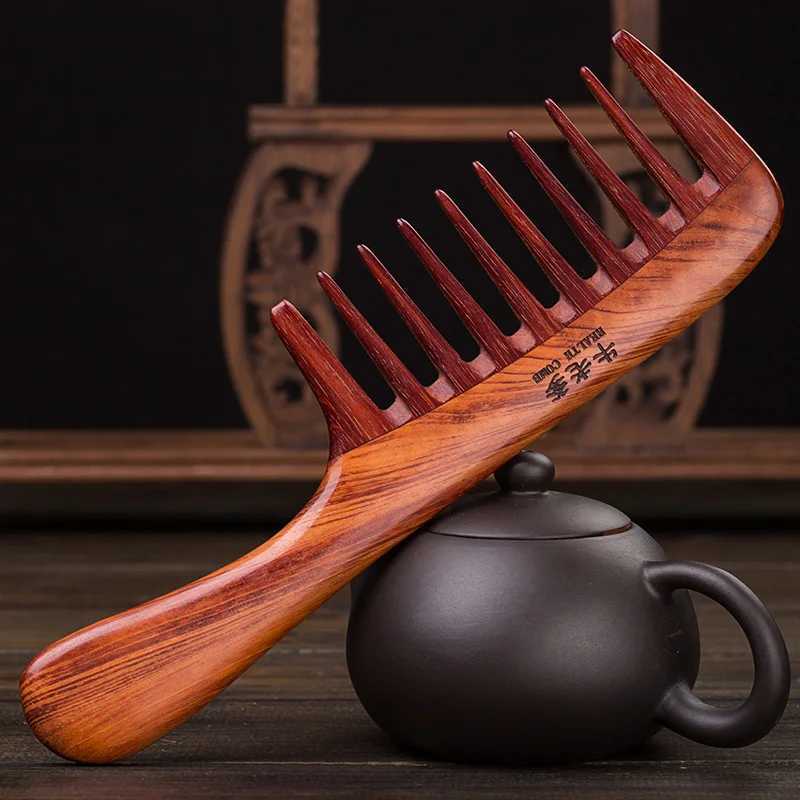 Handmade wide toothed wood comb scalp massage hair brush pick anti-static natural hair removal brush W241112