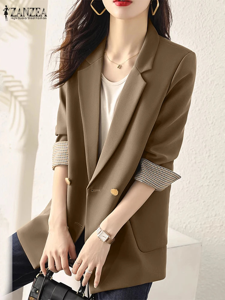 ZANZE Elegant Womens Autumn Long Sleeve Jacket Patch Work Jacket Office Womens Coats Womens Solid OL Work Jacket 241111