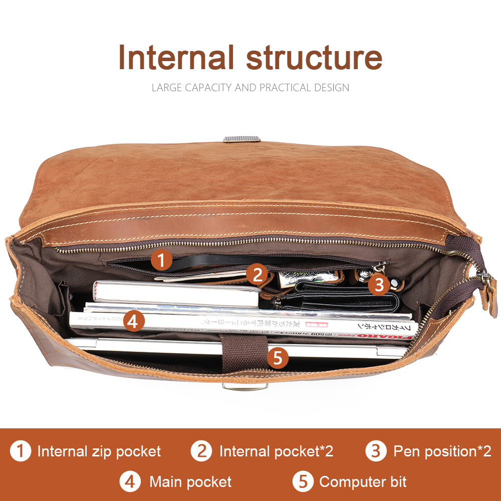 Briefcase Crazy Men Horse Genuine Leather Male Fit 15.6inch Laptop Bag Handbag For Documents 's Shoulder Designer 7d4a6