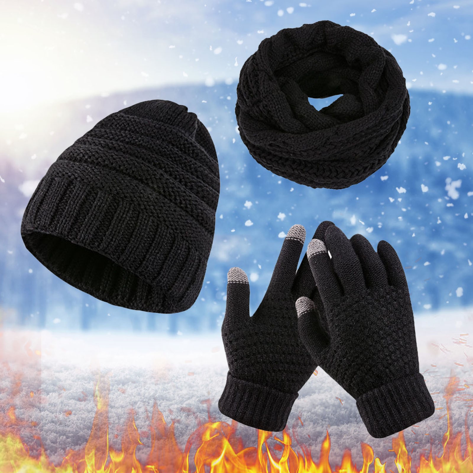 Winter Casual Solid Hat Scarf Gloves Set For Women Men Caps Winter Warm Soft Knitted Hat Bonnet Scarves Gloves Outdoor Accessory 4a5dc