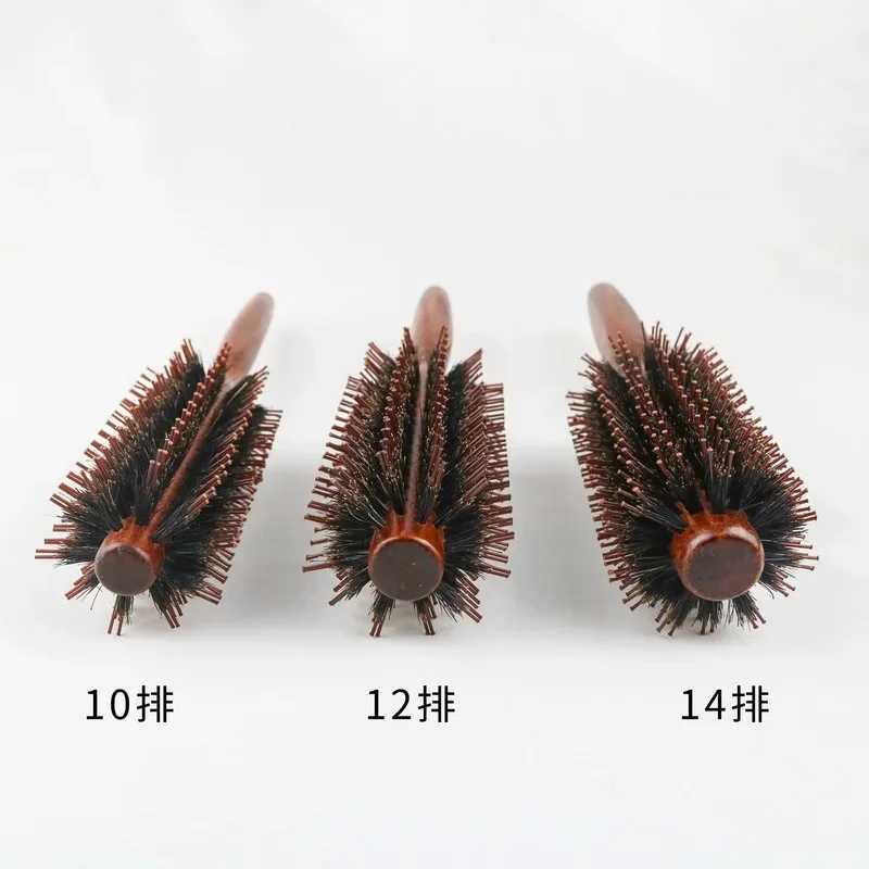 Straight diagonal bristle round curly hair brush wooden handle round barrel curly hair brush comb curly hair tool W241112