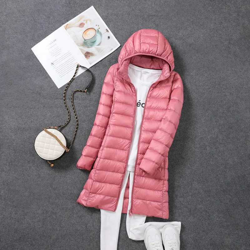 Plus Size 5XL Womens Long Inflatable Jacket Arrival Autumn Winter Womens Hat Detachable White Duck Down Jacket 241112