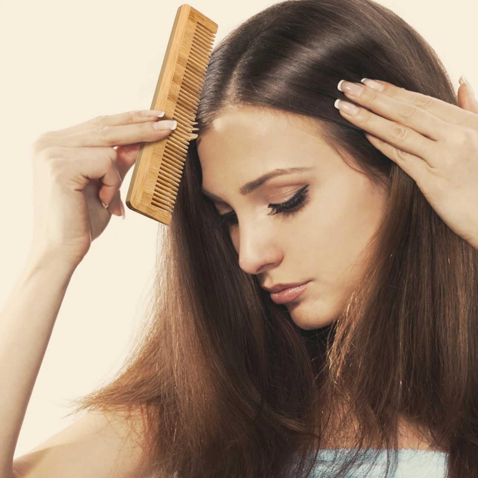 5 pieces of anti-static bamboo hair comb suitable for women thick wavy straight massage comb five tooth handleless W241112