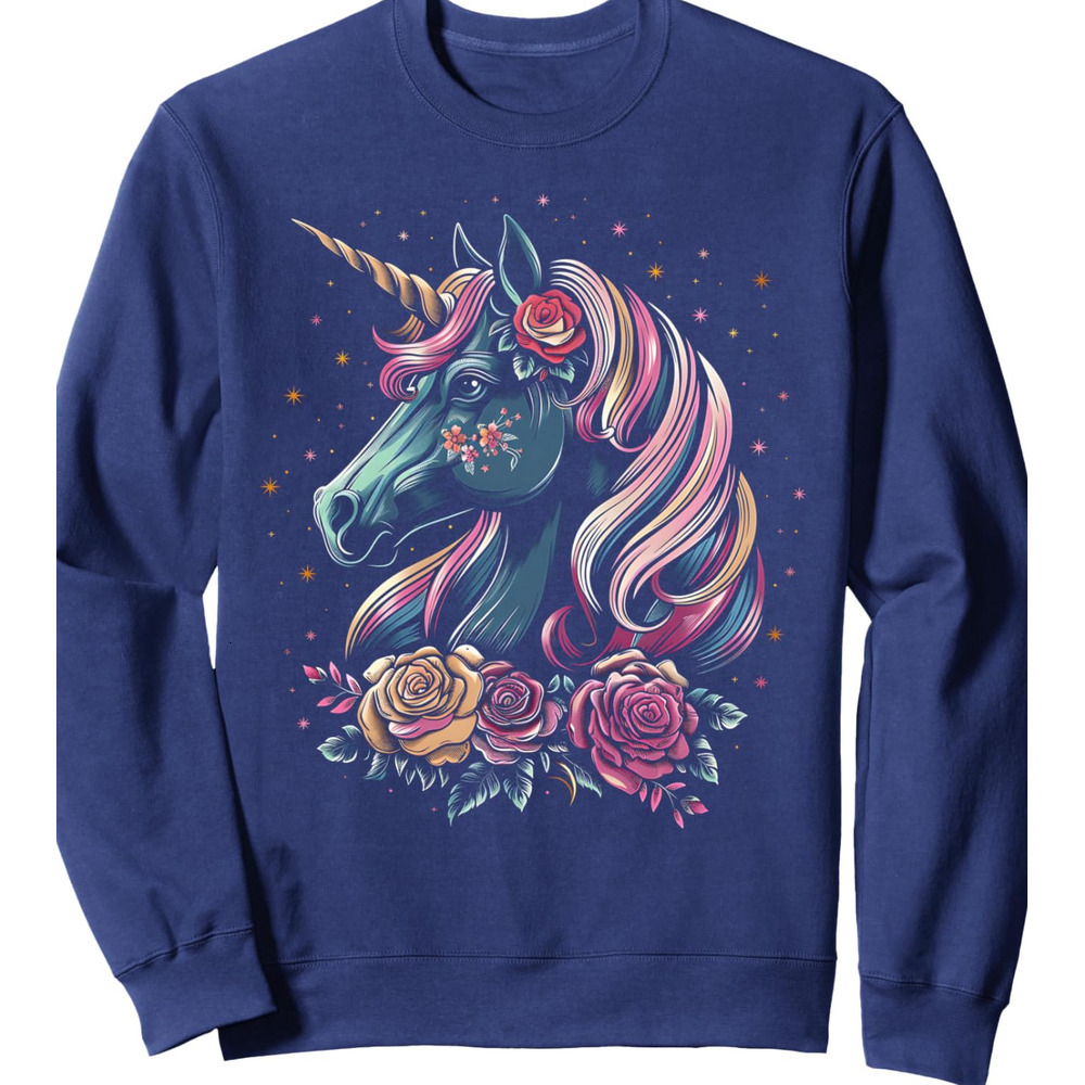 Long Sleeve Shirts for Men sweatshirt Unicorn Floral Dream Fantasy Horse Design Graphic Tees Sweatshirt T shirt Tee Streetwear Casual tops clothes