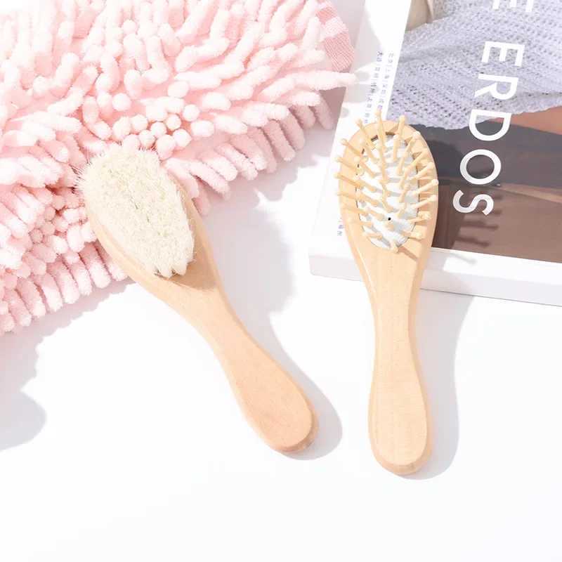 Baby brush and comb set wooden handle baby round brush natural goat hair brush baby cradle cap brush W241112
