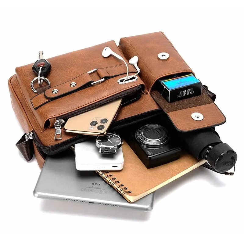 PU Shoulder Bag Mens Handbag Casual Business Large Capacity Crossbody 241111