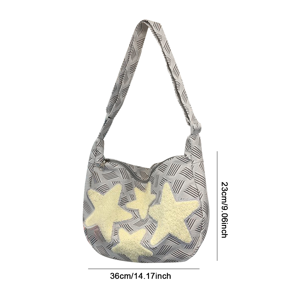 Women Lovely Shoulder Bag Large Capacity Canvas Daily Shopping Bag Star Applique Y2K Street Style School Bag for Teens Students