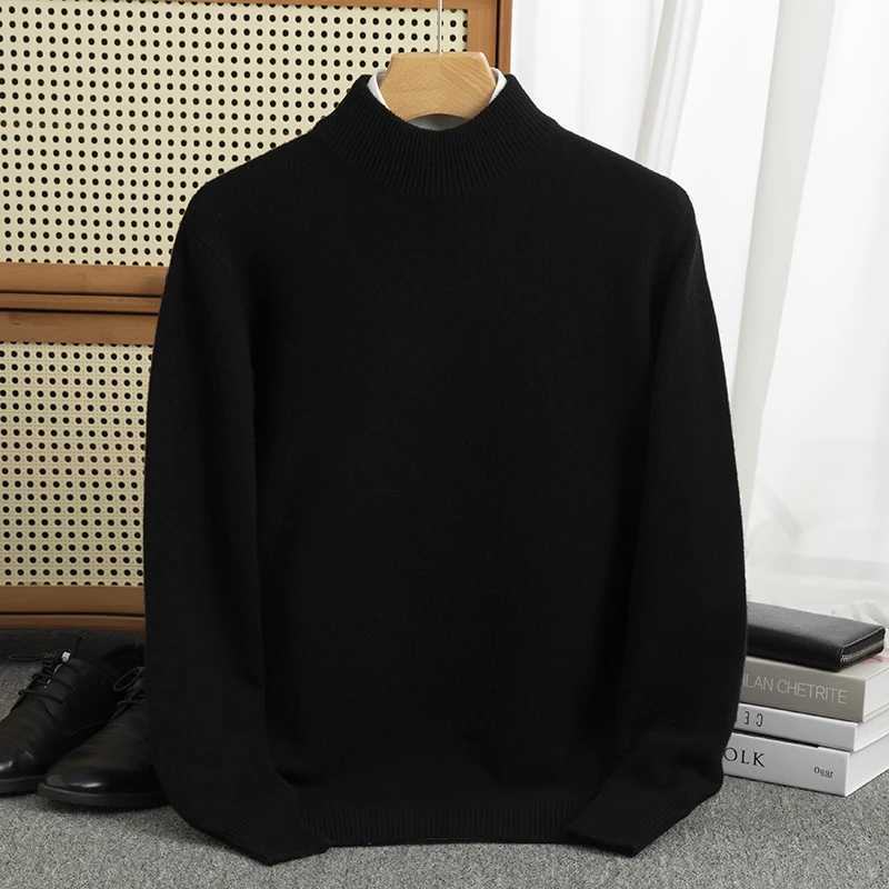 New solid color autumn/winter 00% Merino wool jacquard cashmere sweater mens half ponytail neck jacquard warm bottom knitted shirt W2411111