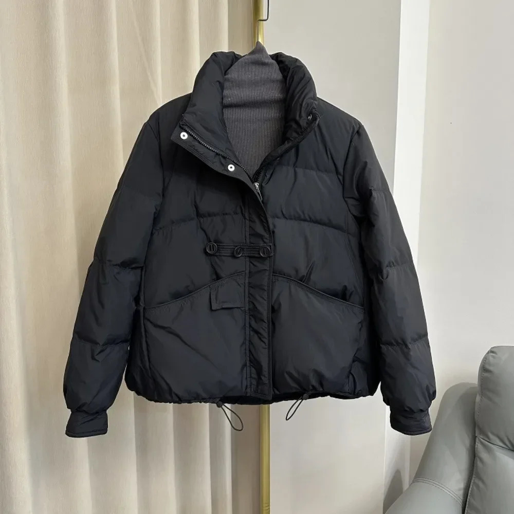 Winter Stand up Loose White Duck Down Jacket Womens Button Solid Color Warm Casual Puff Bread Coat 241112