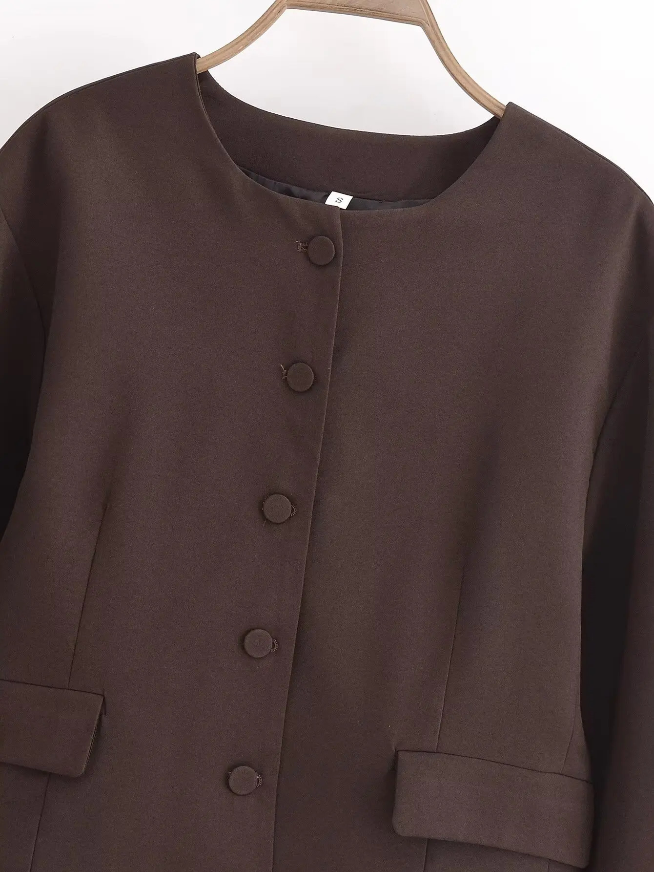 Y2K TRAF Balloon Version Women Blazer Coat 2024 Female O-Neck Long Sleeve Loose Outerwear Lady Chic Single-breasted Jackets 241112